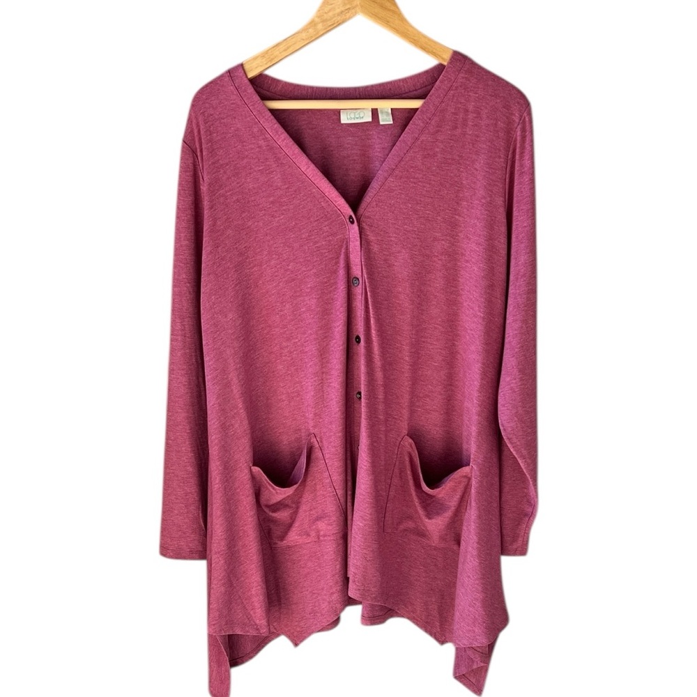 LOGO Lounge 1X Like New Mauve Button Down Sweater Asymmetrical Hem Pockets